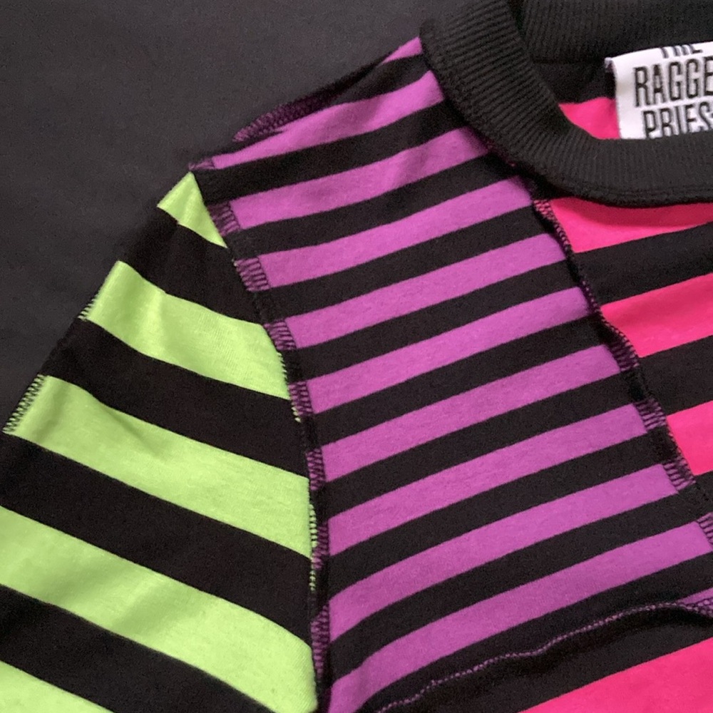 The Ragged Priest Patchwork Striped Long Sleeve Crop Pink Purple Green Size S - Picture 9 of 11